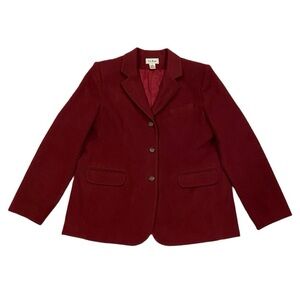 LL Bean Wool Cashmere Blend Blazer Women’s Size 14 Jacket Berry Red Button Down